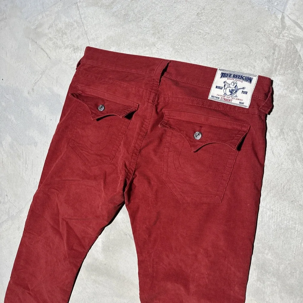 True Religion Corduroy Red Pants Ricky Relaxed Straight Leg Men's Size 40x34 Y2K